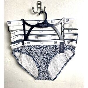 GapBody Cotton Bikini Stretch Panties 5 Pack Blue Floral Gray Underwear
